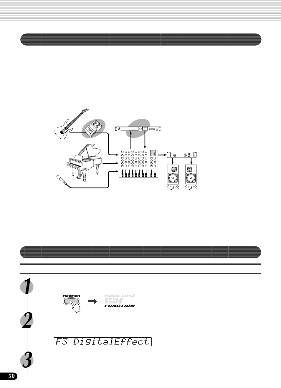 システムエフェクトとインサーションエフェクト, ハーモニー/エコー, F3 digitaleffect | Yamaha Portatone PSR-540 User Manual | Page 50 / 160