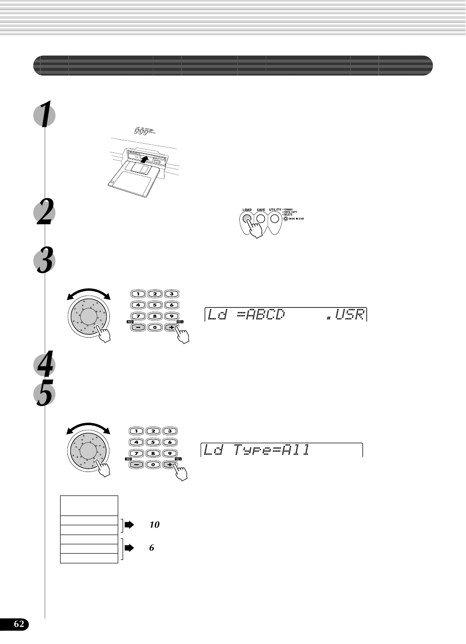 ロード（ユーザーデータを呼び出す | Yamaha Portatone PSR-540 User Manual | Page 62 / 160