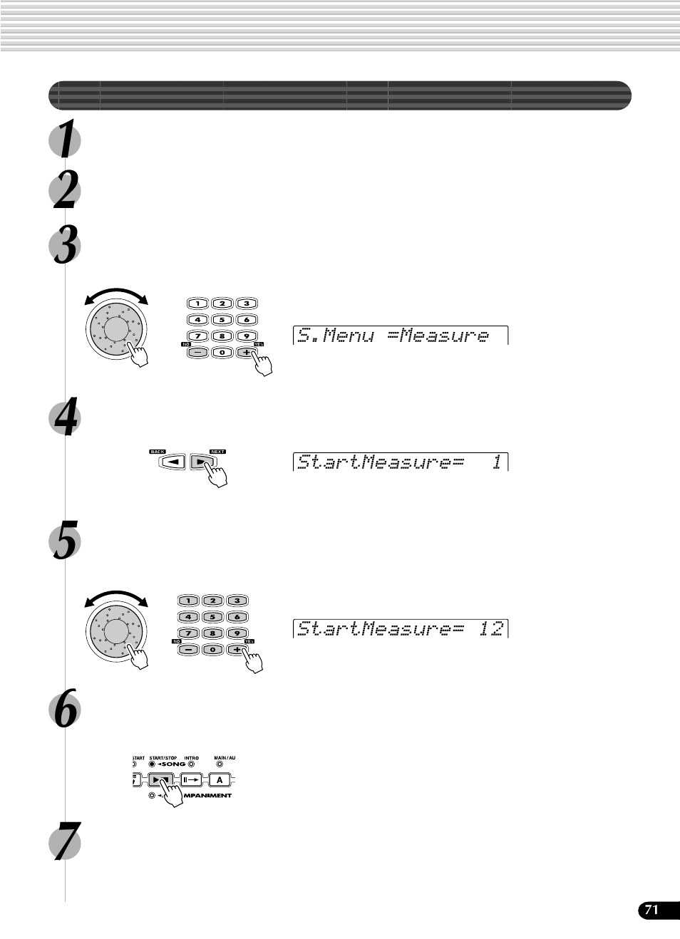 ソングの途中から再生する | Yamaha Portatone PSR-540 User Manual | Page 71 / 160