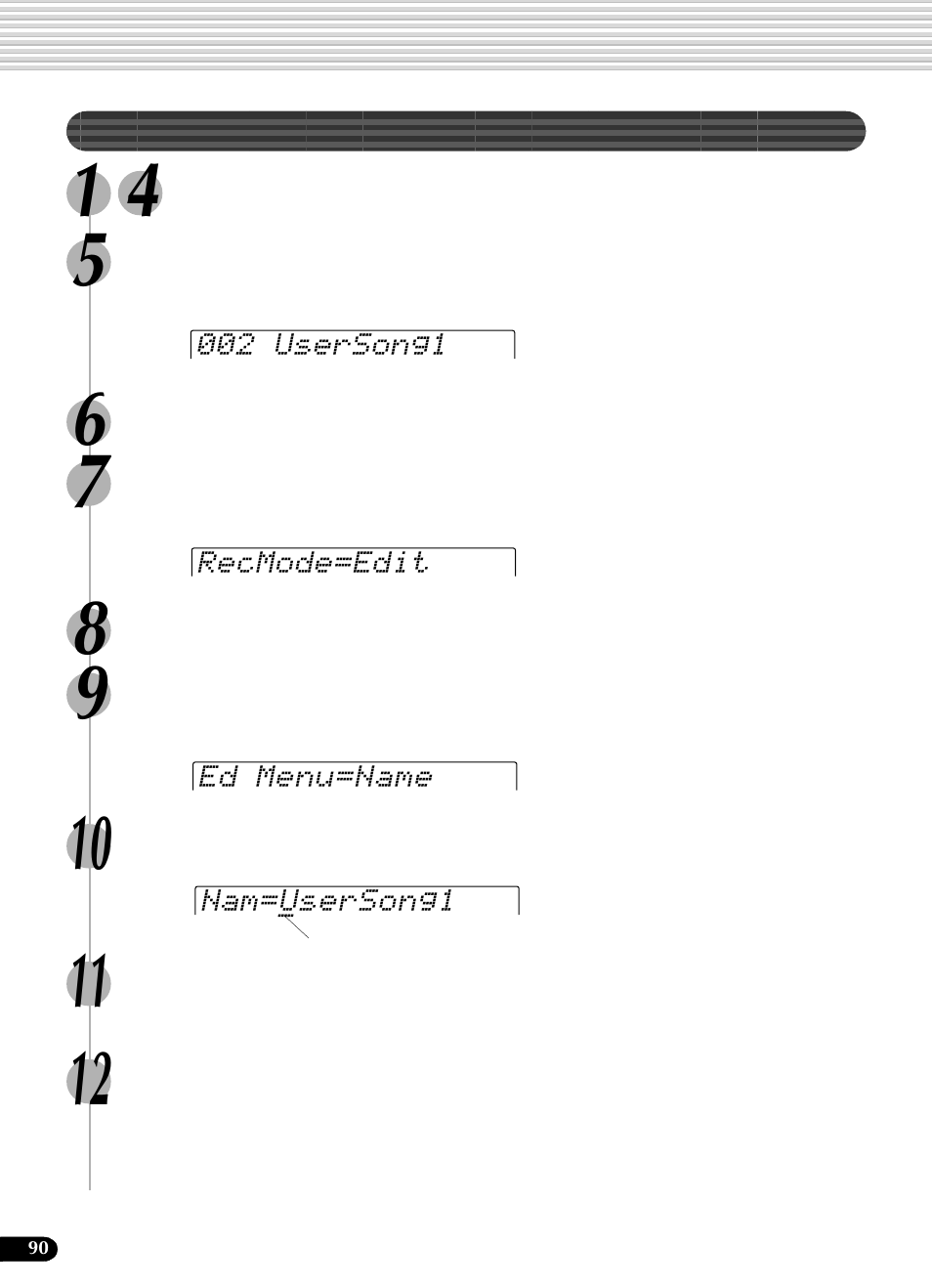 録音したソングに名前をつける | Yamaha Portatone PSR-540 User Manual | Page 90 / 160