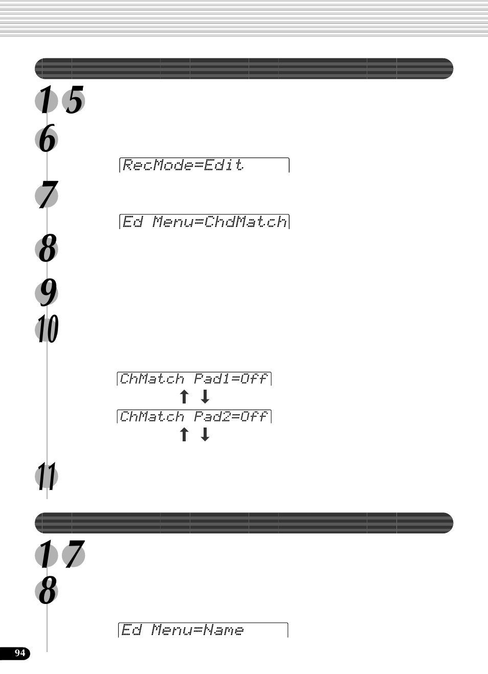 録音したパッドのコードマッチを設定する, 録音したパッドのバンクに名前をつける | Yamaha Portatone PSR-540 User Manual | Page 94 / 160