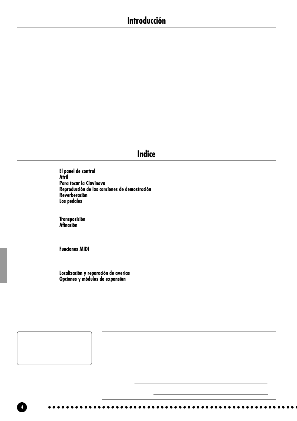 Indice, Introducción | Yamaha CLP-810S User Manual | Page 4 / 28