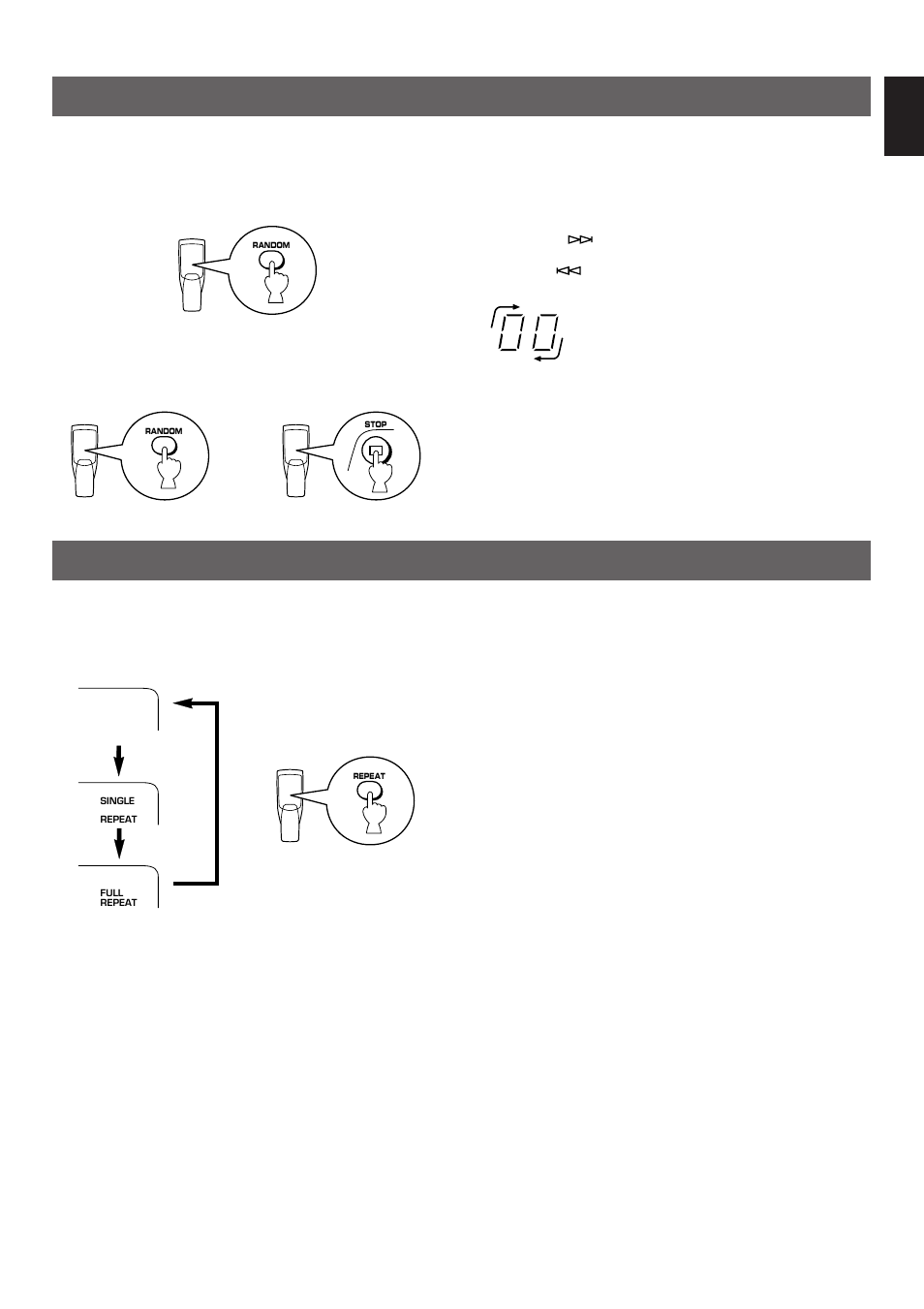 Random-sequence play, Repeat play, English | Yamaha CDX-9 User Manual | Page 11 / 21