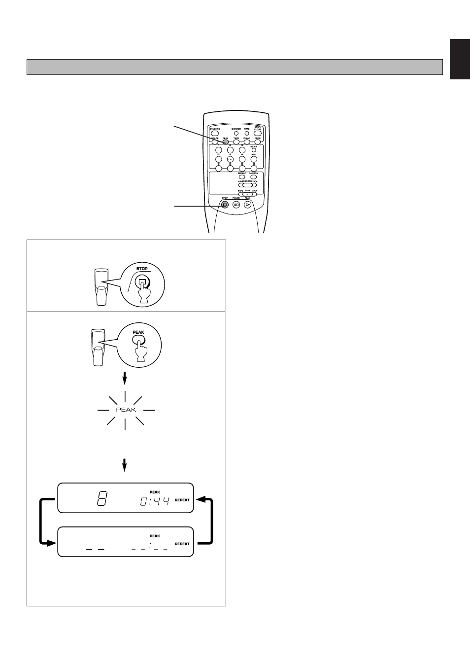 Automatic searching for the peak level on a disc, English, Stop the unit | Yamaha CDX-9 User Manual | Page 17 / 21
