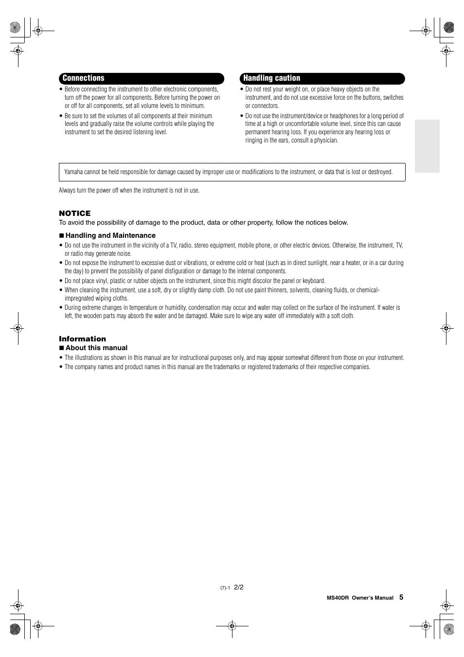 Yamaha MS40DR  EN User Manual | Page 5 / 8