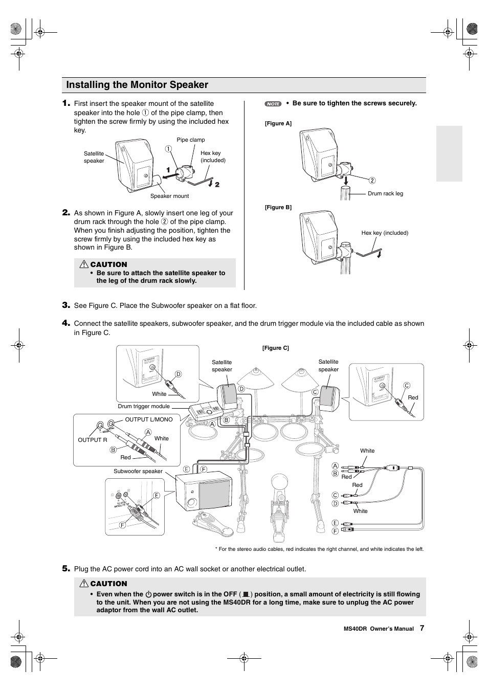 Installing the monitor speaker | Yamaha MS40DR  EN User Manual | Page 7 / 8