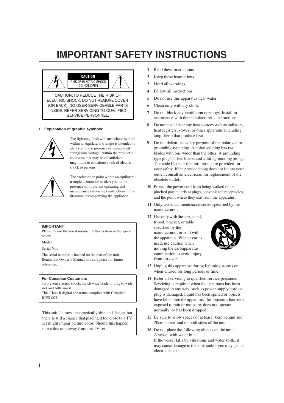 Important safety instructions | Yamaha YST-FSW100 User Manual | Page 2 / 13