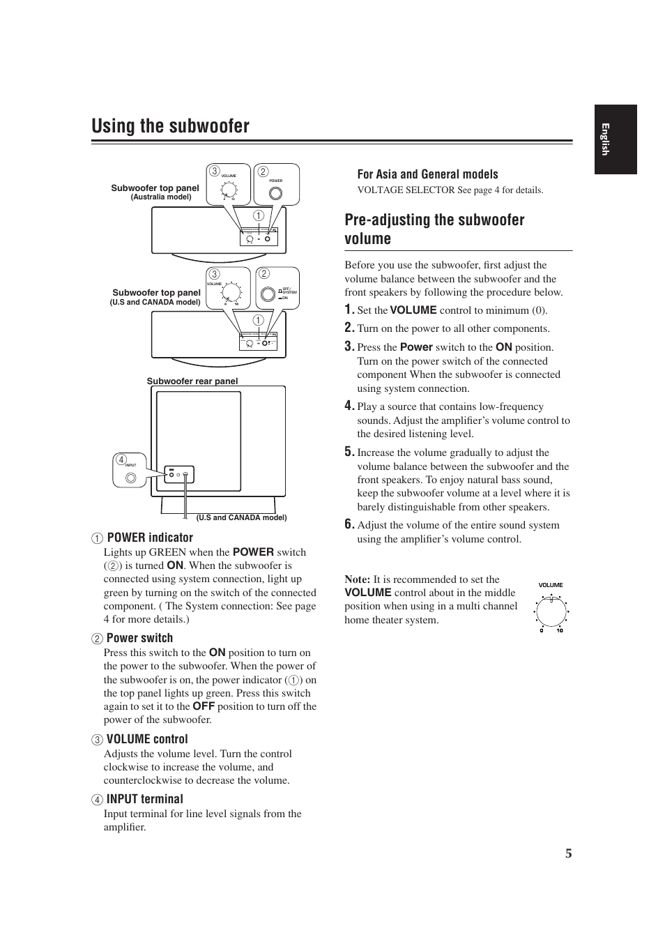 Using the subwoofer, Pre-adjusting the subwoofer volume | Yamaha YST-FSW100 User Manual | Page 9 / 13
