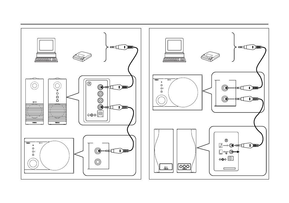 System example, System example / ejemplo del sistema, Actve servo technology power presence volume | Powered monitor speaker actve servo technology | Yamaha YST-MSW10 User Manual | Page 4 / 8
