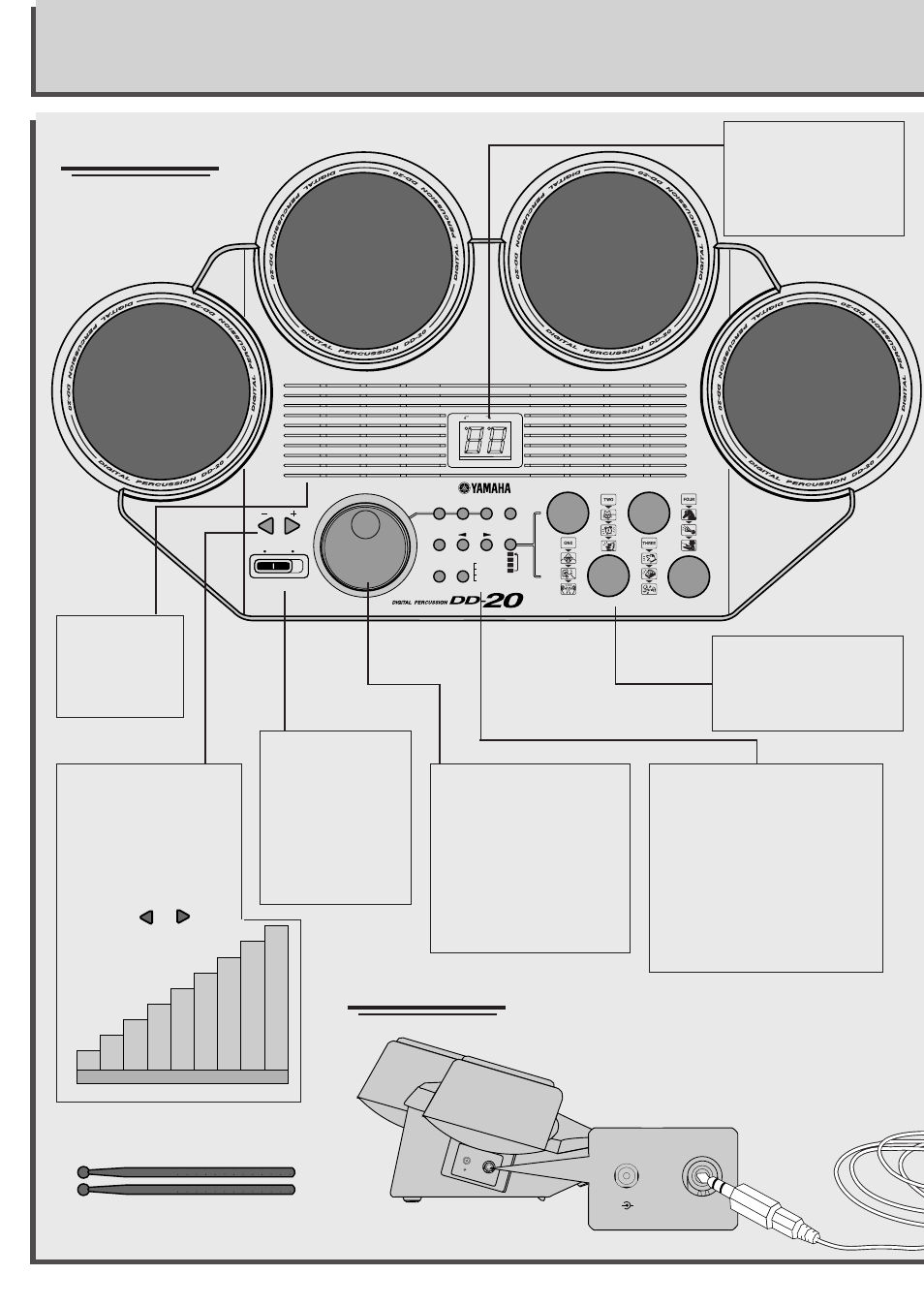 The dd-20 at a glance, Front view, Side view | Front view side view, Supplied accessories | Yamaha DD-20 User Manual | Page 6 / 16