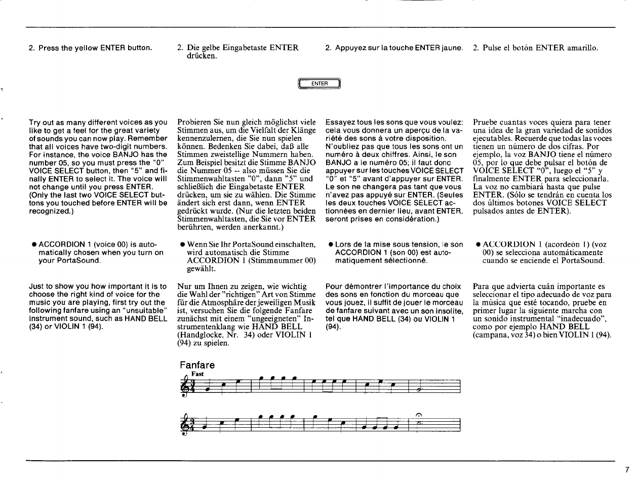 Fanfare | Yamaha Portatone PSS-140 User Manual | Page 8 / 31