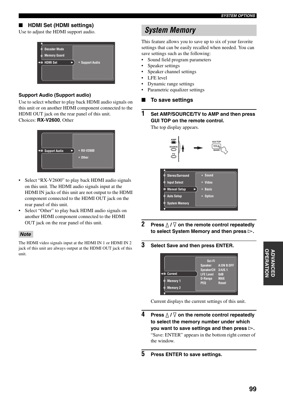 System memory, Hdmi set (hdmi settings) | Yamaha X-V2600 User Manual | Page 103 / 144