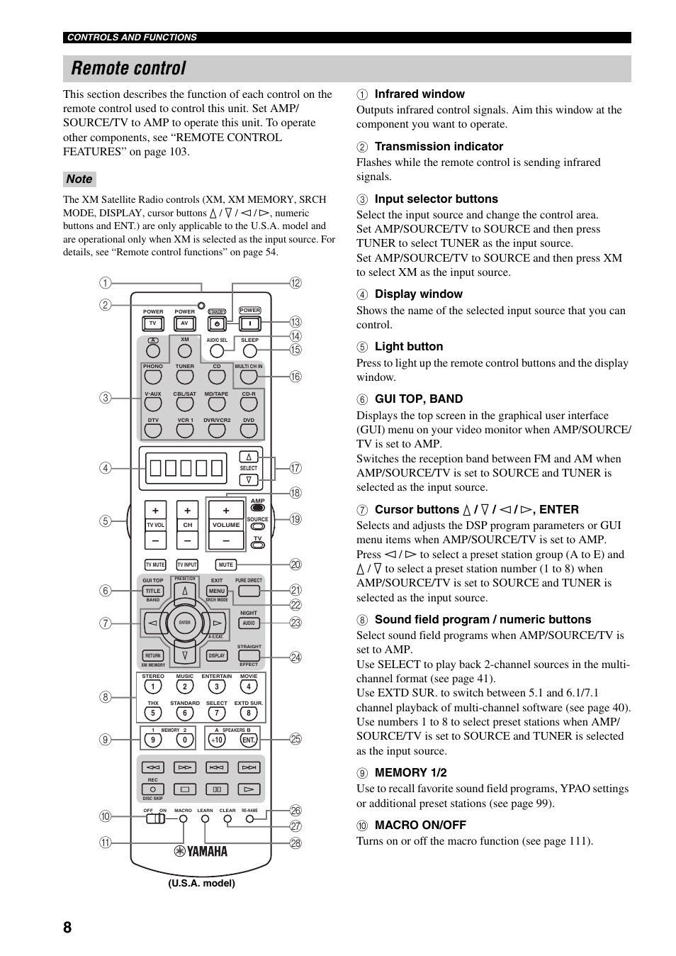 Remote control | Yamaha X-V2600 User Manual | Page 12 / 144