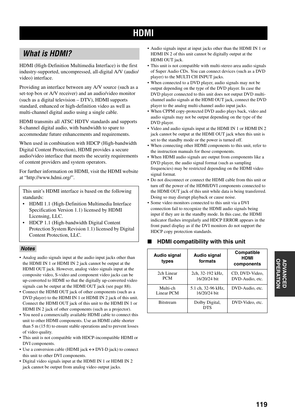 Hdmi, What is hdmi | Yamaha X-V2600 User Manual | Page 123 / 144