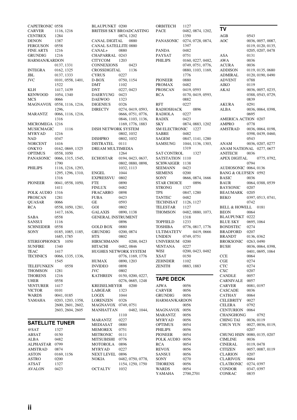 Satellite tuner, Tape deck | Yamaha X-V2600 User Manual | Page 140 / 144