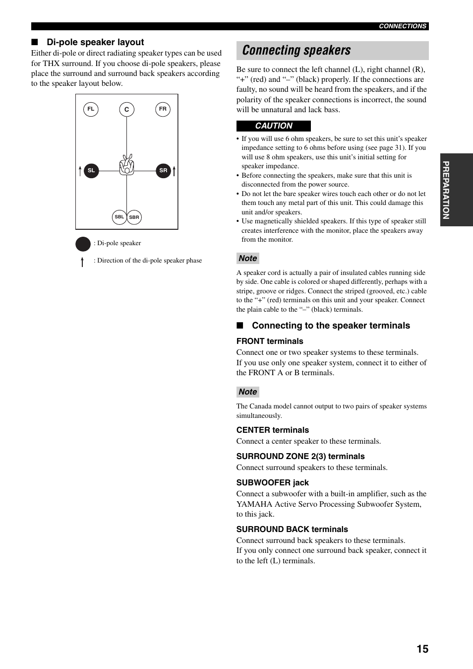 Connecting speakers | Yamaha X-V2600 User Manual | Page 19 / 144