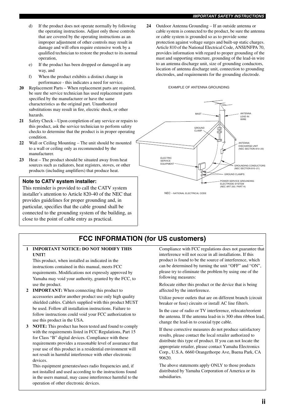 Fcc information (for us customers) | Yamaha X-V2600 User Manual | Page 3 / 144