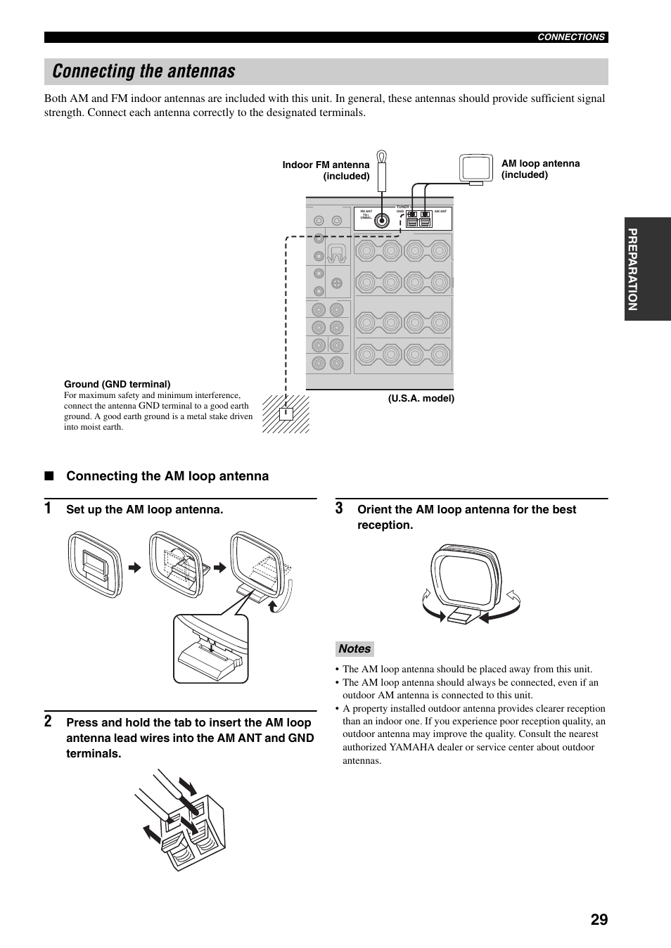 Connecting the antennas, Connecting the am loop antenna | Yamaha X-V2600 User Manual | Page 33 / 144