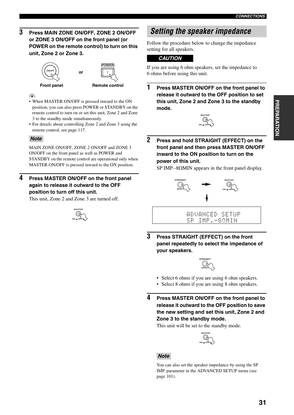 Setting the speaker impedance | Yamaha X-V2600 User Manual | Page 35 / 144