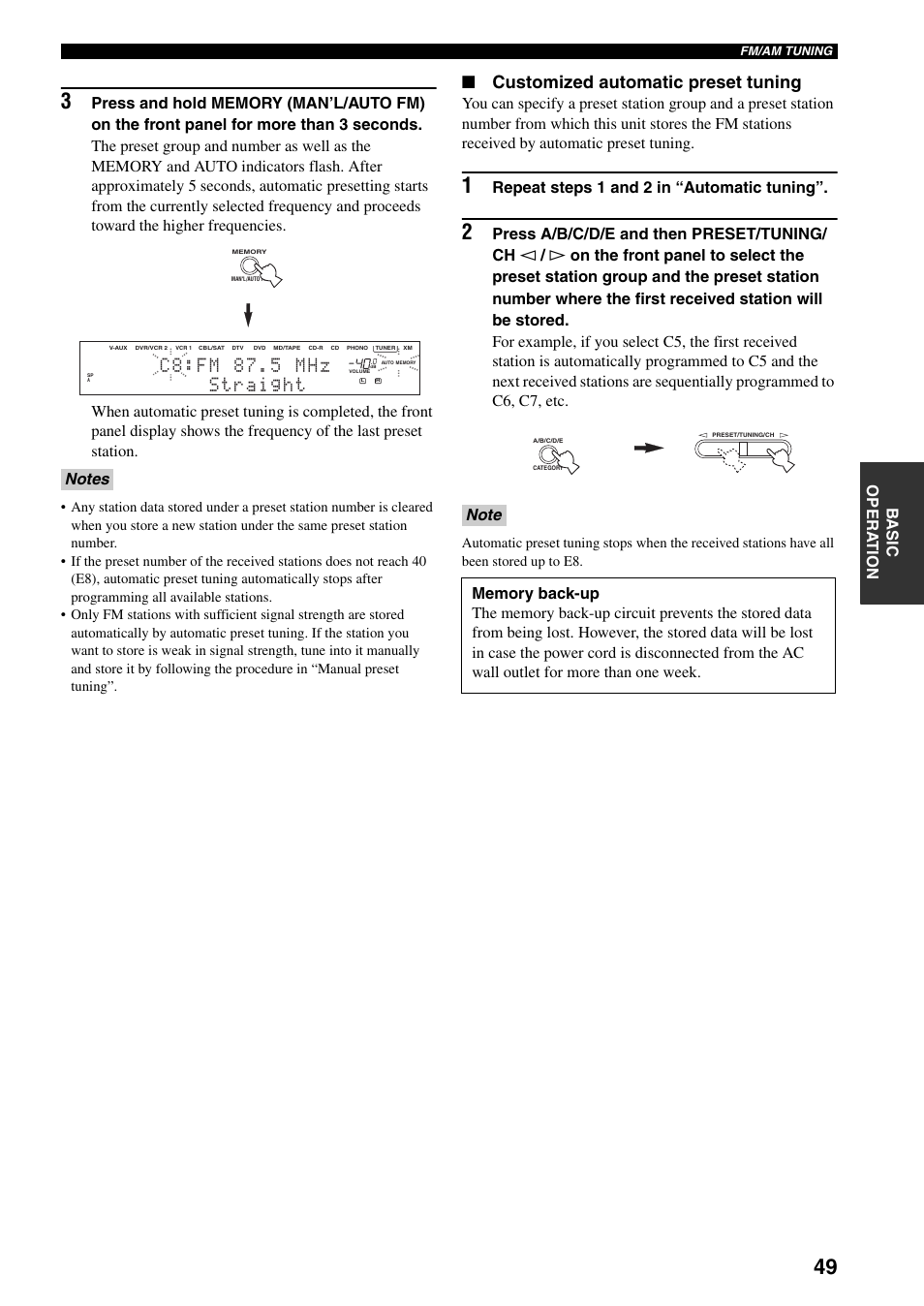 Customized automatic preset tuning, Repeat steps 1 and 2 in “automatic tuning | Yamaha X-V2600 User Manual | Page 53 / 144