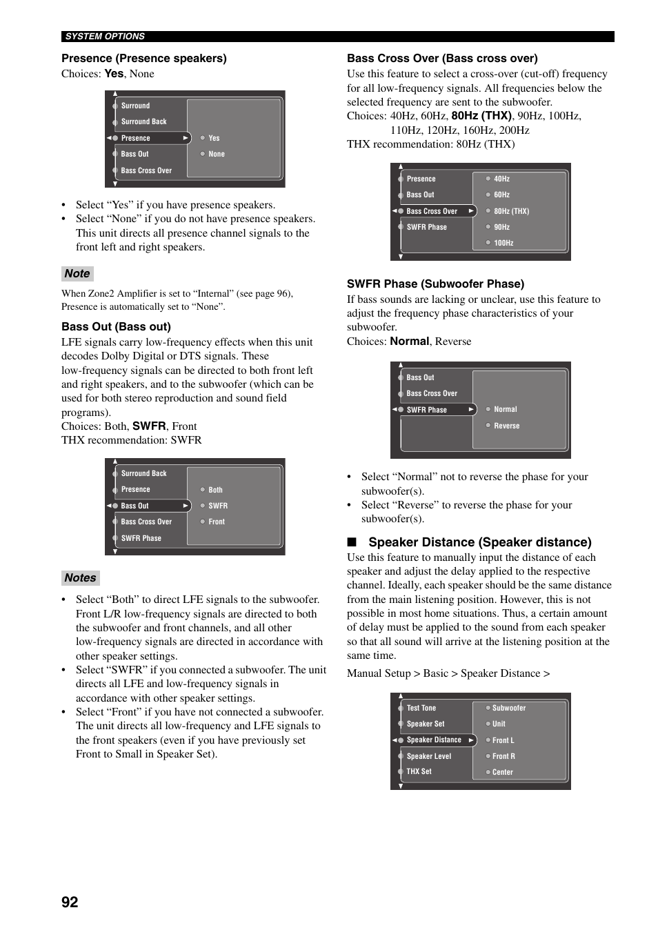 Speaker distance (speaker distance) | Yamaha X-V2600 User Manual | Page 96 / 144