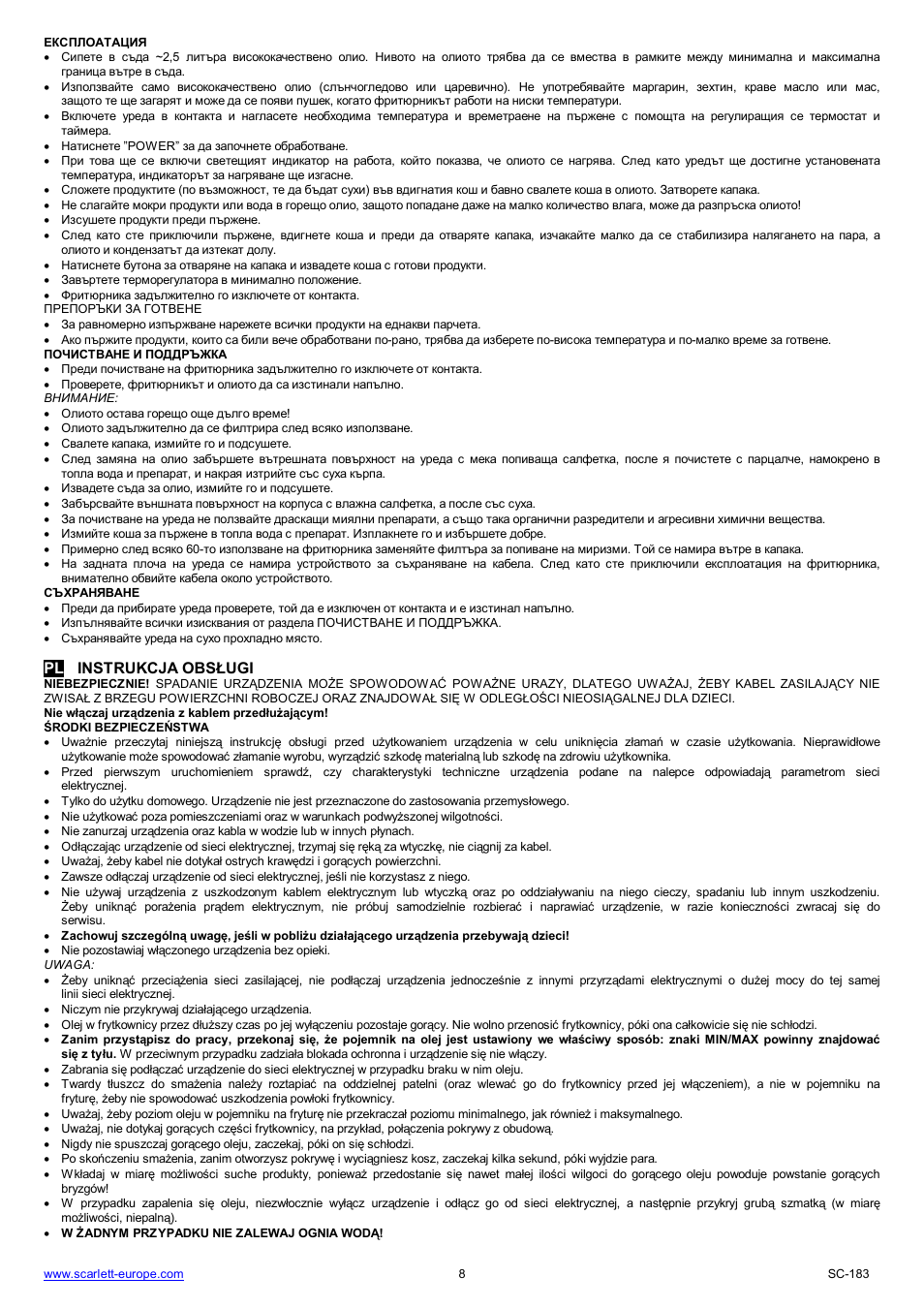 Pl instrukcja obs ugi | Scarlett SC-183 User Manual | Page 8 / 20