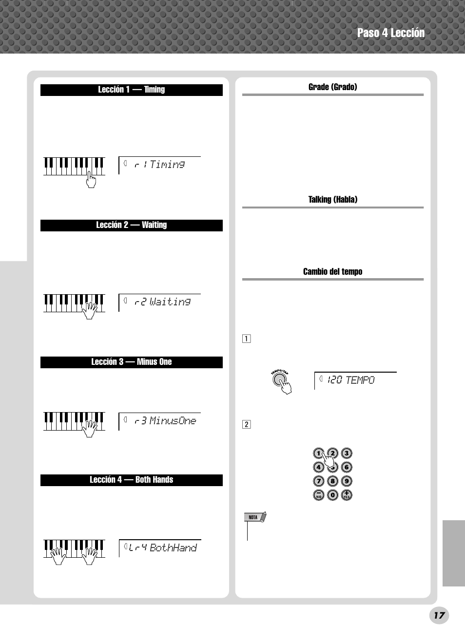 Paso 4 lección | Yamaha PSR-280 User Manual | Page 17 / 92