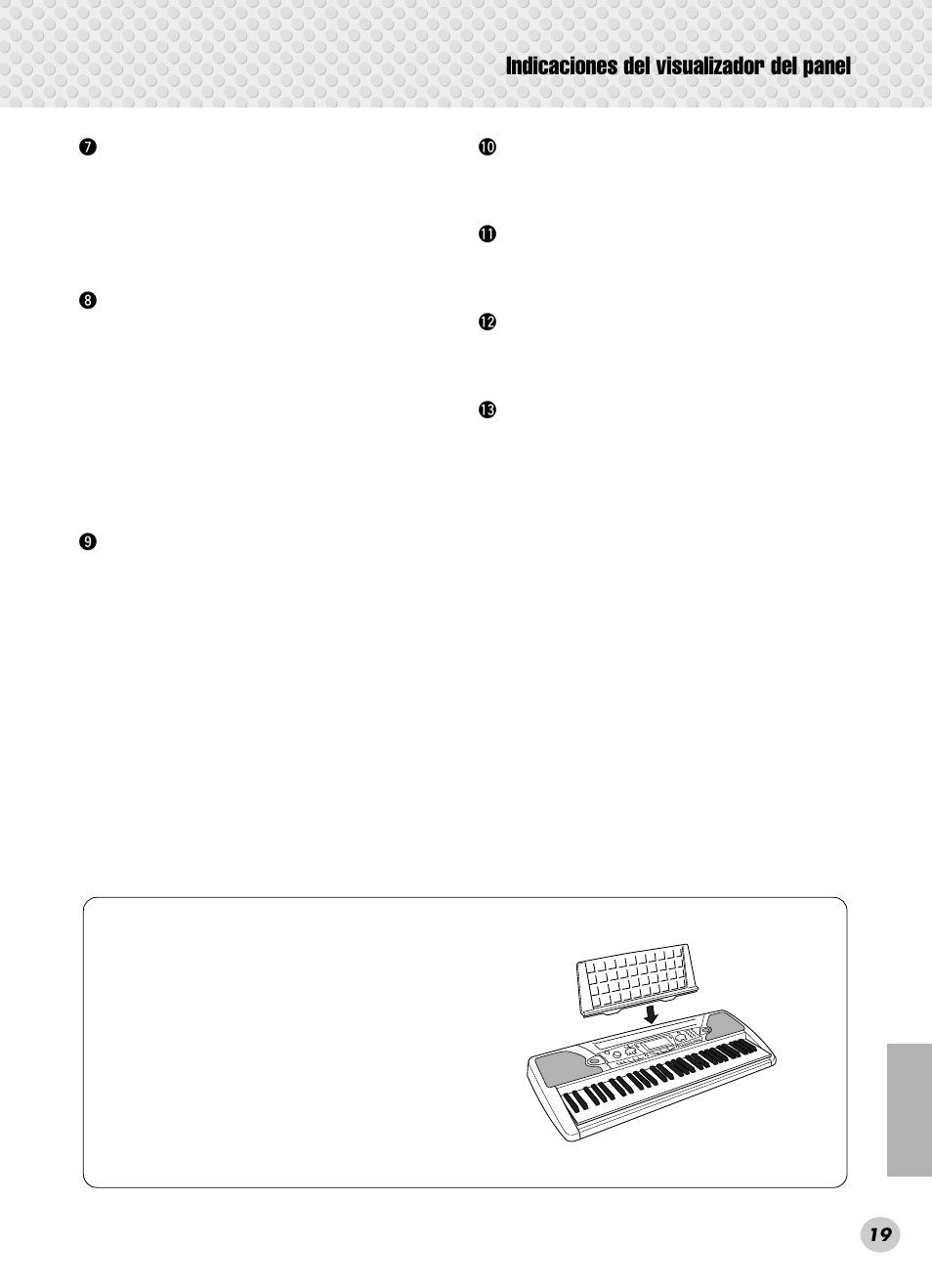 Indicaciones del visualizador del panel | Yamaha PSR-280 User Manual | Page 19 / 92