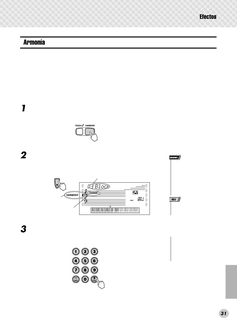 Armonía, Efectos | Yamaha PSR-280 User Manual | Page 31 / 92