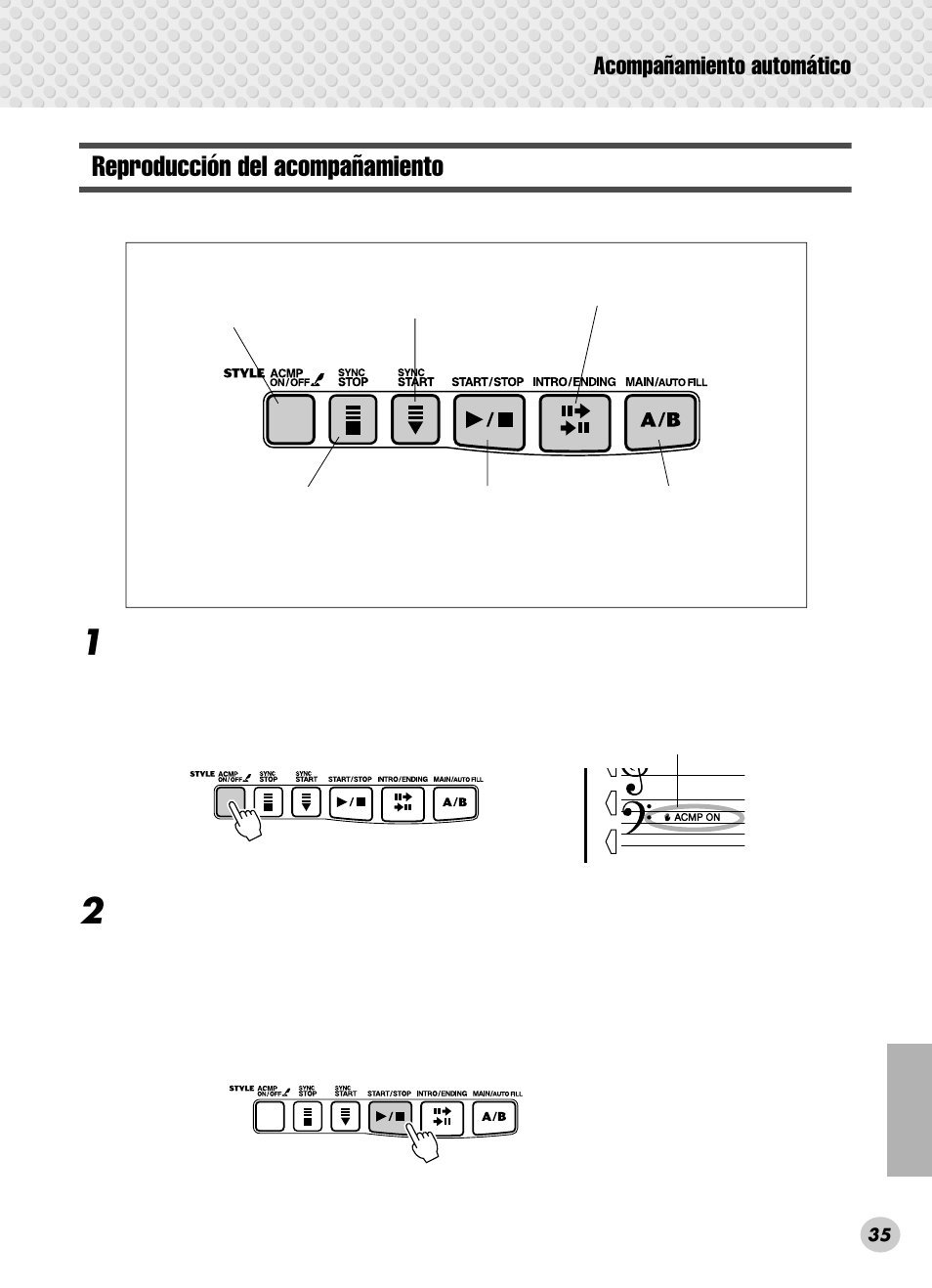 Reproducción del acompañamiento, Acompañamiento automático | Yamaha PSR-280 User Manual | Page 35 / 92