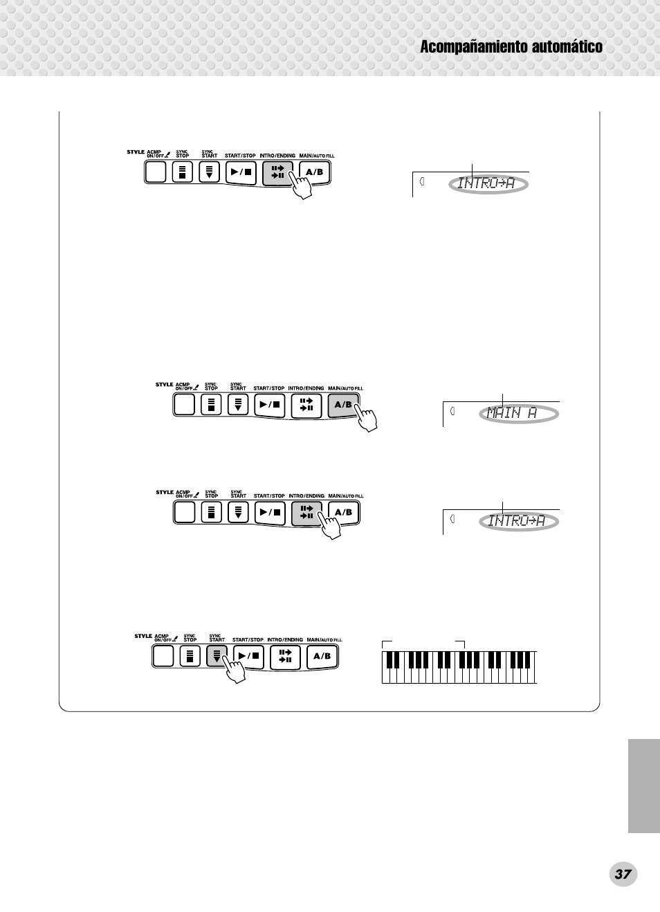 Acompañamiento automático, Intro≥a, Main a | Yamaha PSR-280 User Manual | Page 37 / 92