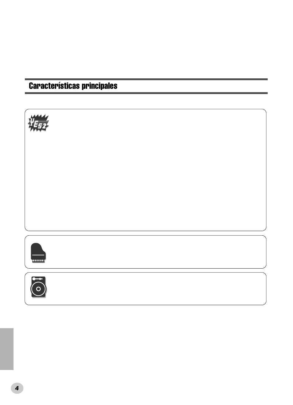 Características principales, Yamaha education suite, Dj ............................ página 22 | Yamaha PSR-280 User Manual | Page 4 / 92