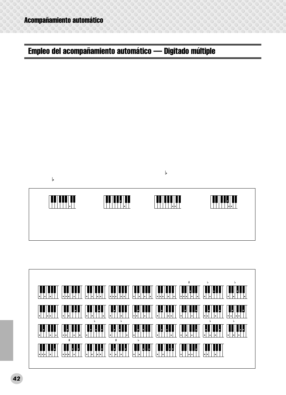 Acompañamiento automático, Acordes de un solo dedo, Acordes de digitado | Ejemplo para acordes de do (c) | Yamaha PSR-280 User Manual | Page 42 / 92