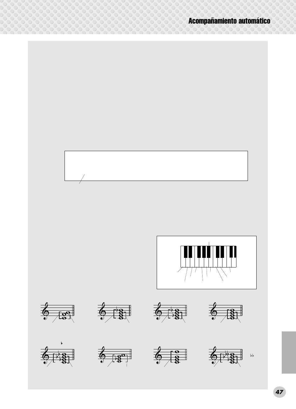 Acompañamiento automático, Escribir nombres de acordes, Intervalos de la escala | Otros acordes | Yamaha PSR-280 User Manual | Page 47 / 92