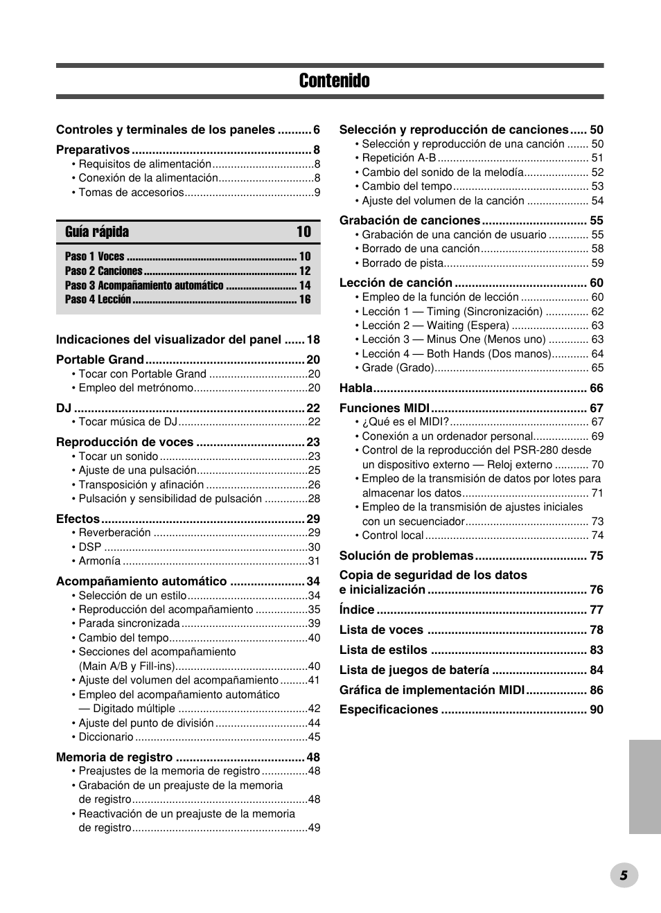 Yamaha PSR-280 User Manual | Page 5 / 92