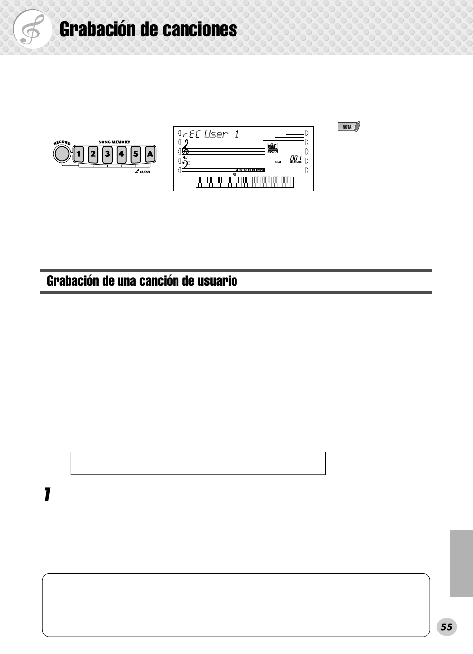 Grabación de canciones, Grabación de una canción de usuario | Yamaha PSR-280 User Manual | Page 55 / 92