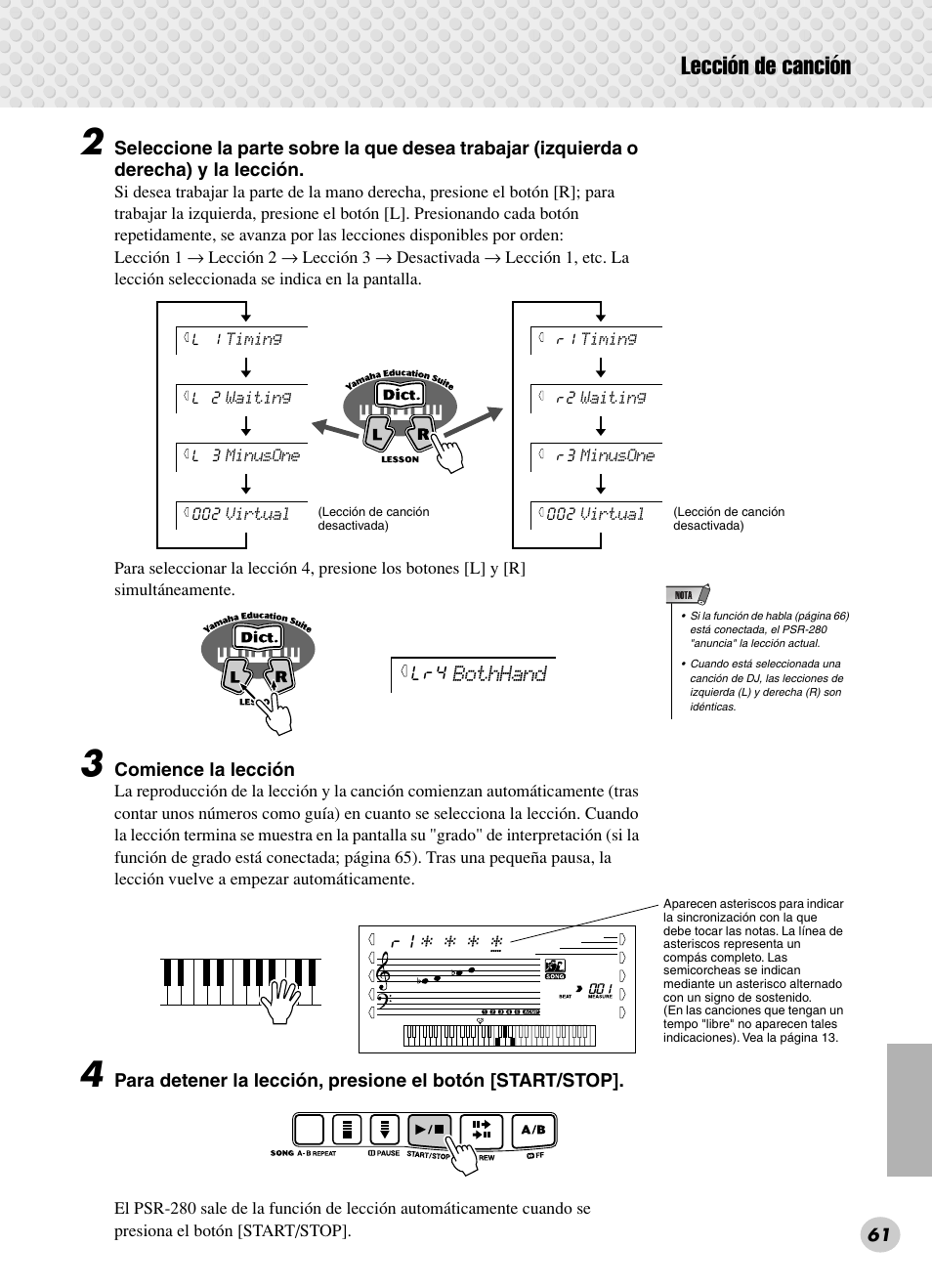 Lección de canción | Yamaha PSR-280 User Manual | Page 61 / 92