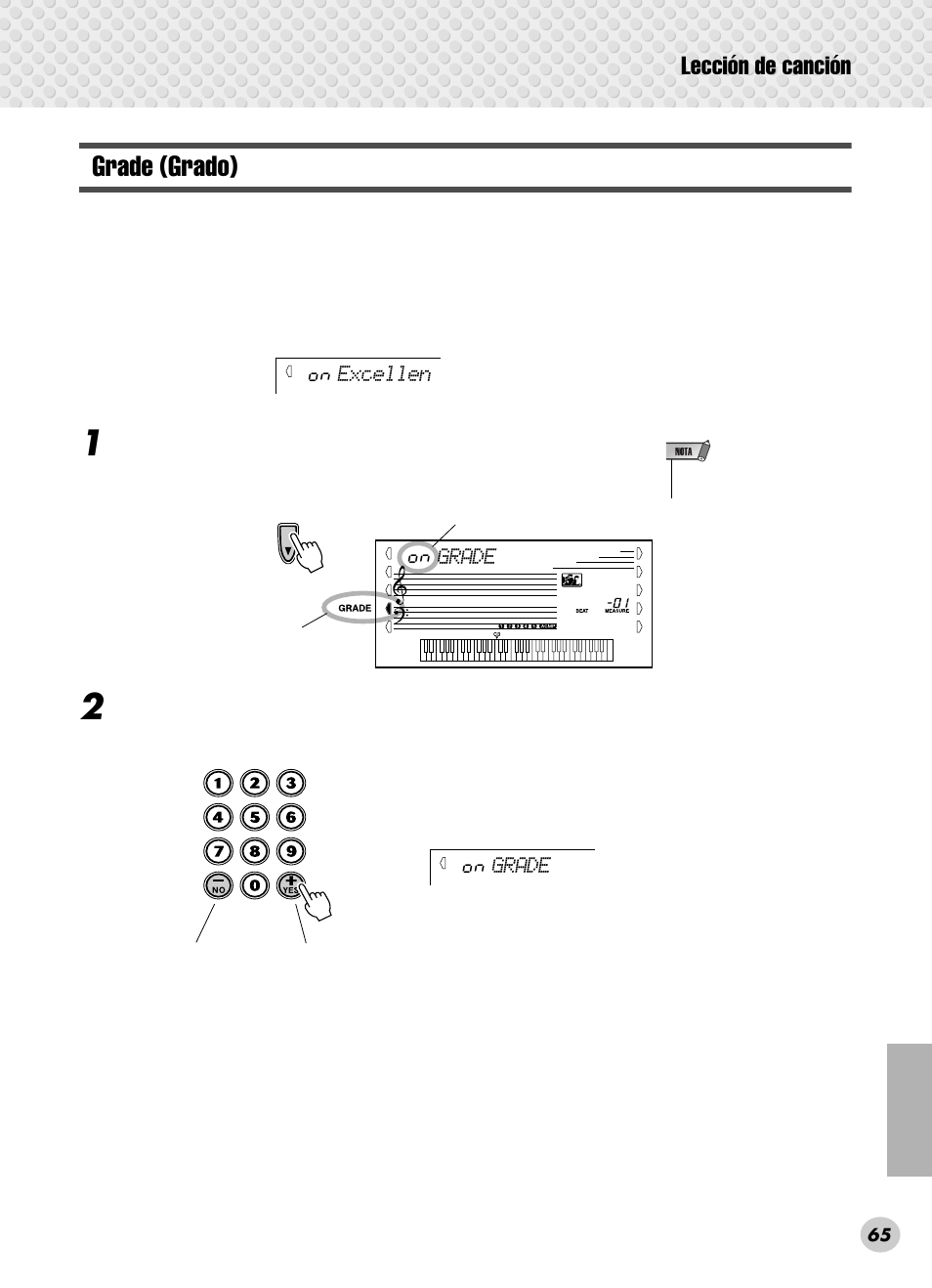 Grade (grado), Lección de canción | Yamaha PSR-280 User Manual | Page 65 / 92