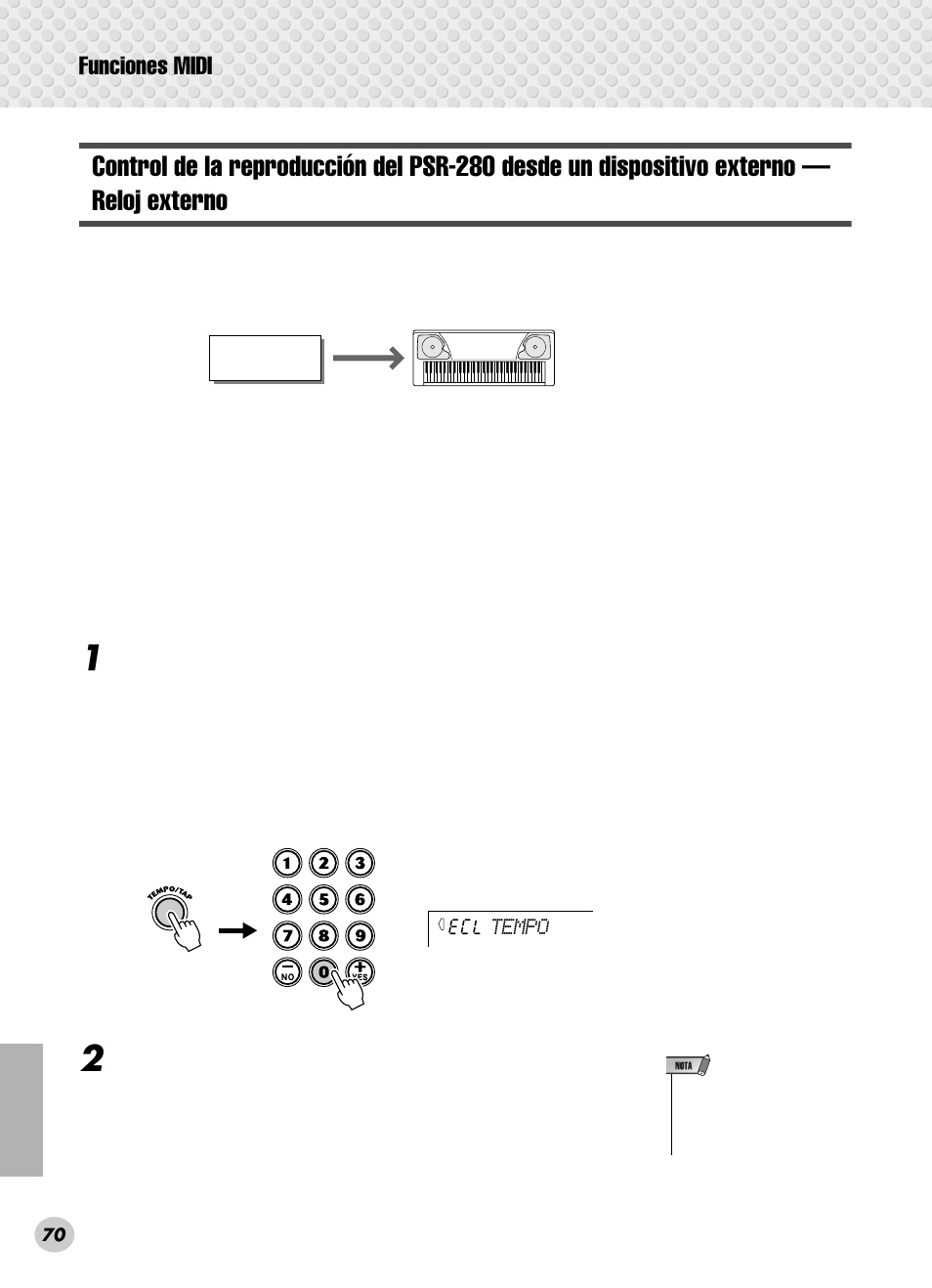 Funciones midi | Yamaha PSR-280 User Manual | Page 70 / 92