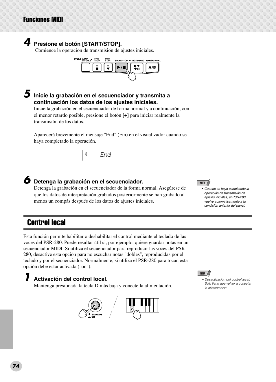 Control local | Yamaha PSR-280 User Manual | Page 74 / 92