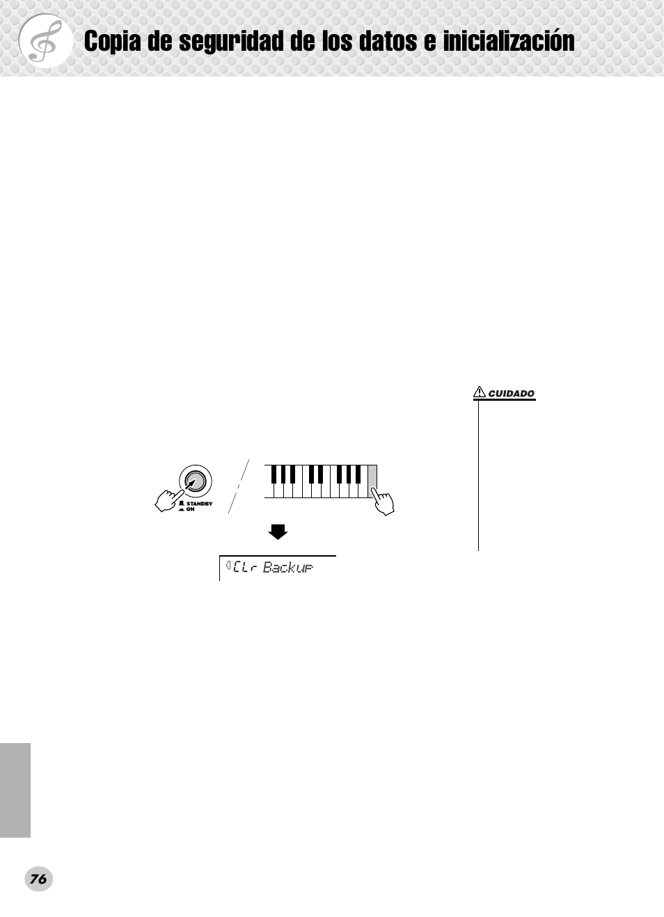 Copia de seguridad de los datos e inicialización | Yamaha PSR-280 User Manual | Page 76 / 92