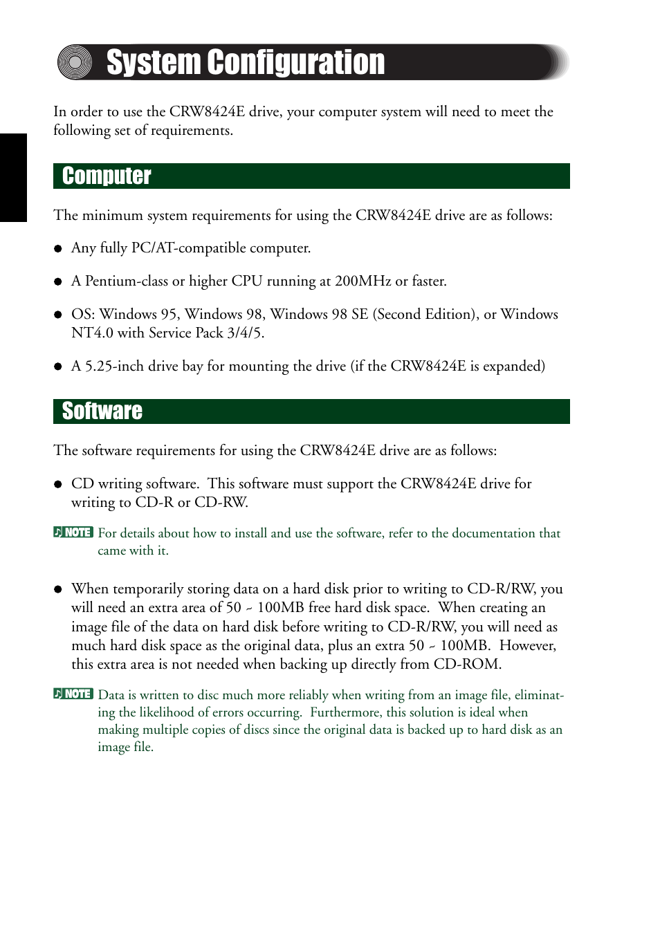 System configuration, Computer, Software | Computer software | Yamaha CRW8424E User Manual | Page 12 / 46