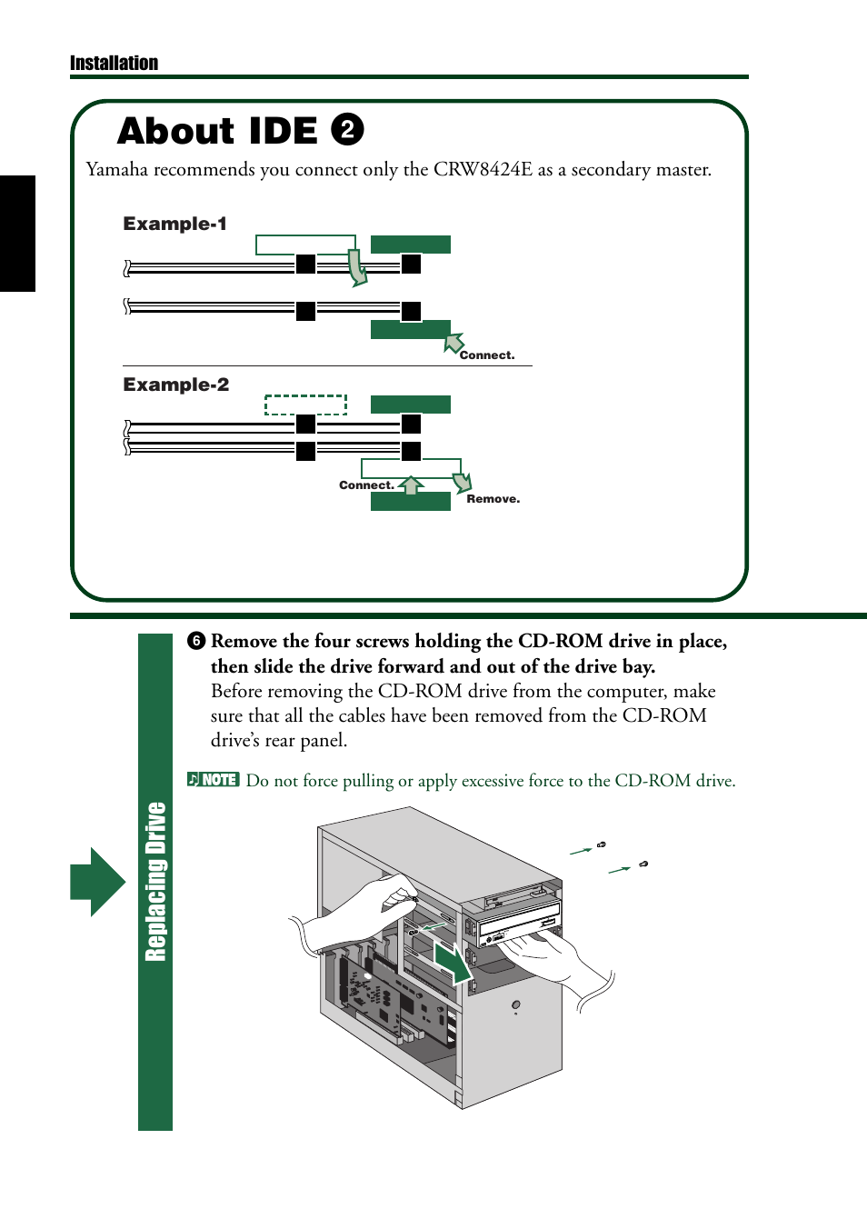 About ide, Additional drive replacing drive | Yamaha CRW8424E User Manual | Page 22 / 46