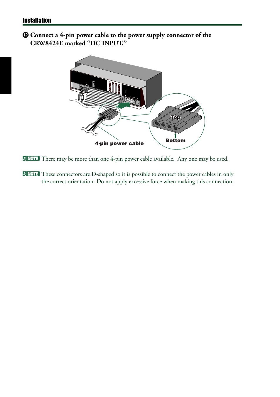 Installation, Top bottom 4-pin power cable | Yamaha CRW8424E User Manual | Page 28 / 46