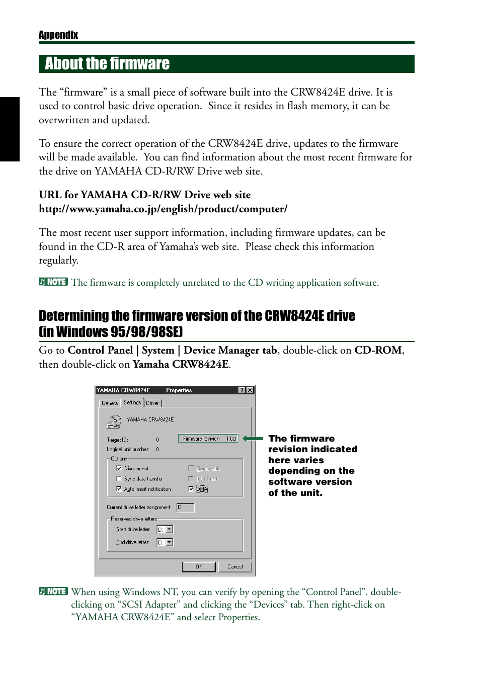 About the firmware | Yamaha CRW8424E User Manual | Page 40 / 46