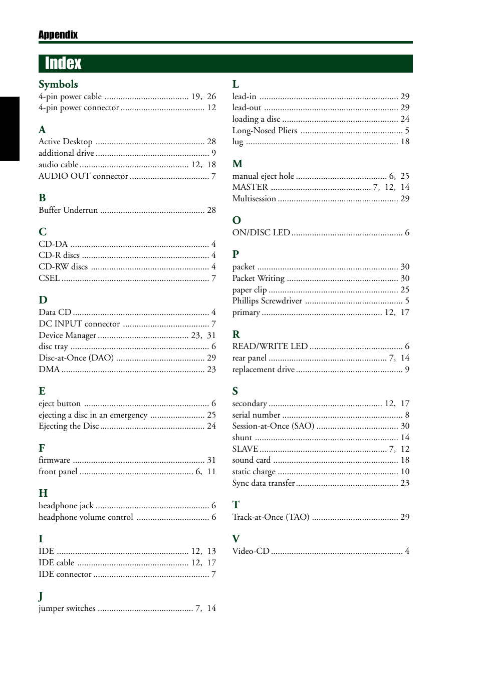 Index | Yamaha CRW8424E User Manual | Page 44 / 46