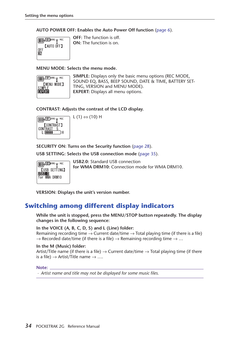 Switching among different display indicators | Yamaha POCKETRAK 2G User Manual | Page 34 / 54