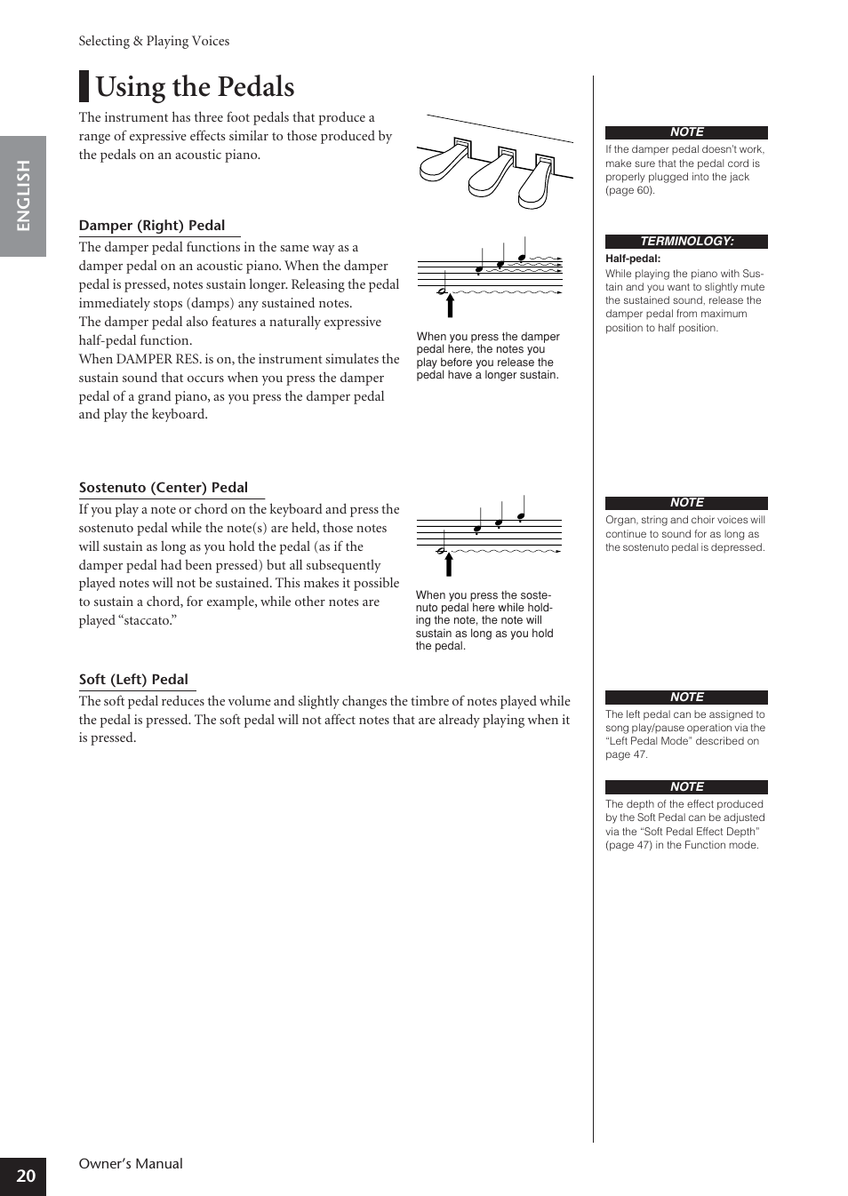 Using the pedals, 20 english | Yamaha ARIUS YDP-181 User Manual | Page 20 / 70