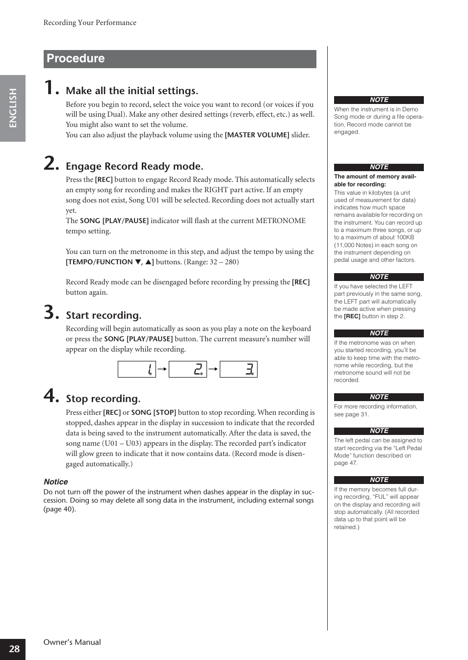 Procedure | Yamaha ARIUS YDP-181 User Manual | Page 28 / 70