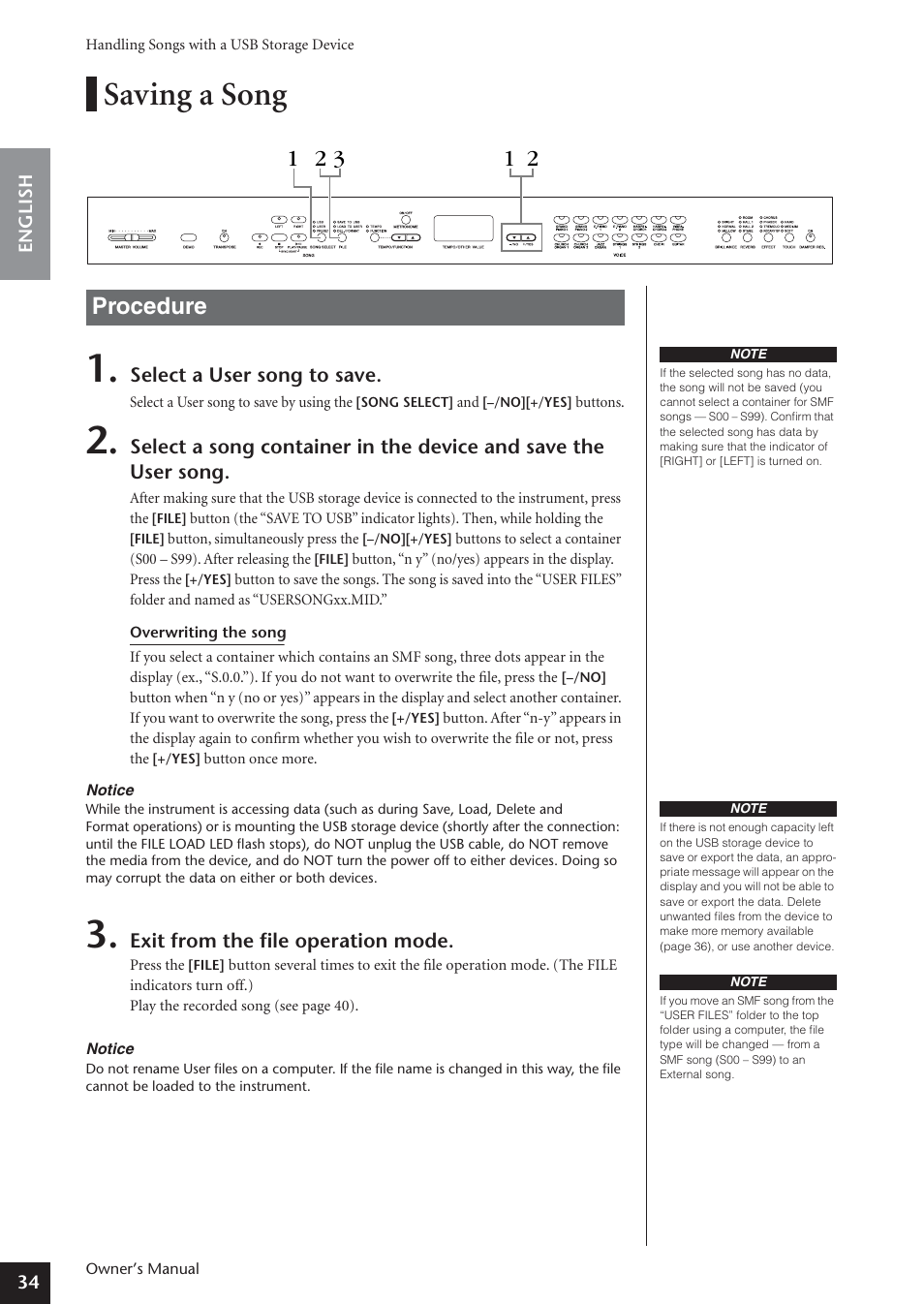 Saving a song | Yamaha ARIUS YDP-181 User Manual | Page 34 / 70